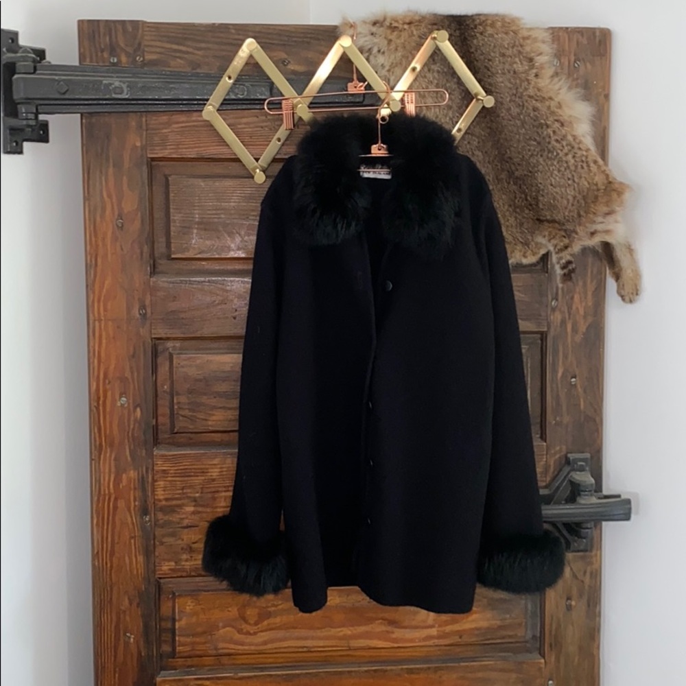Wool New Zealand fur pea coat XS black vintage